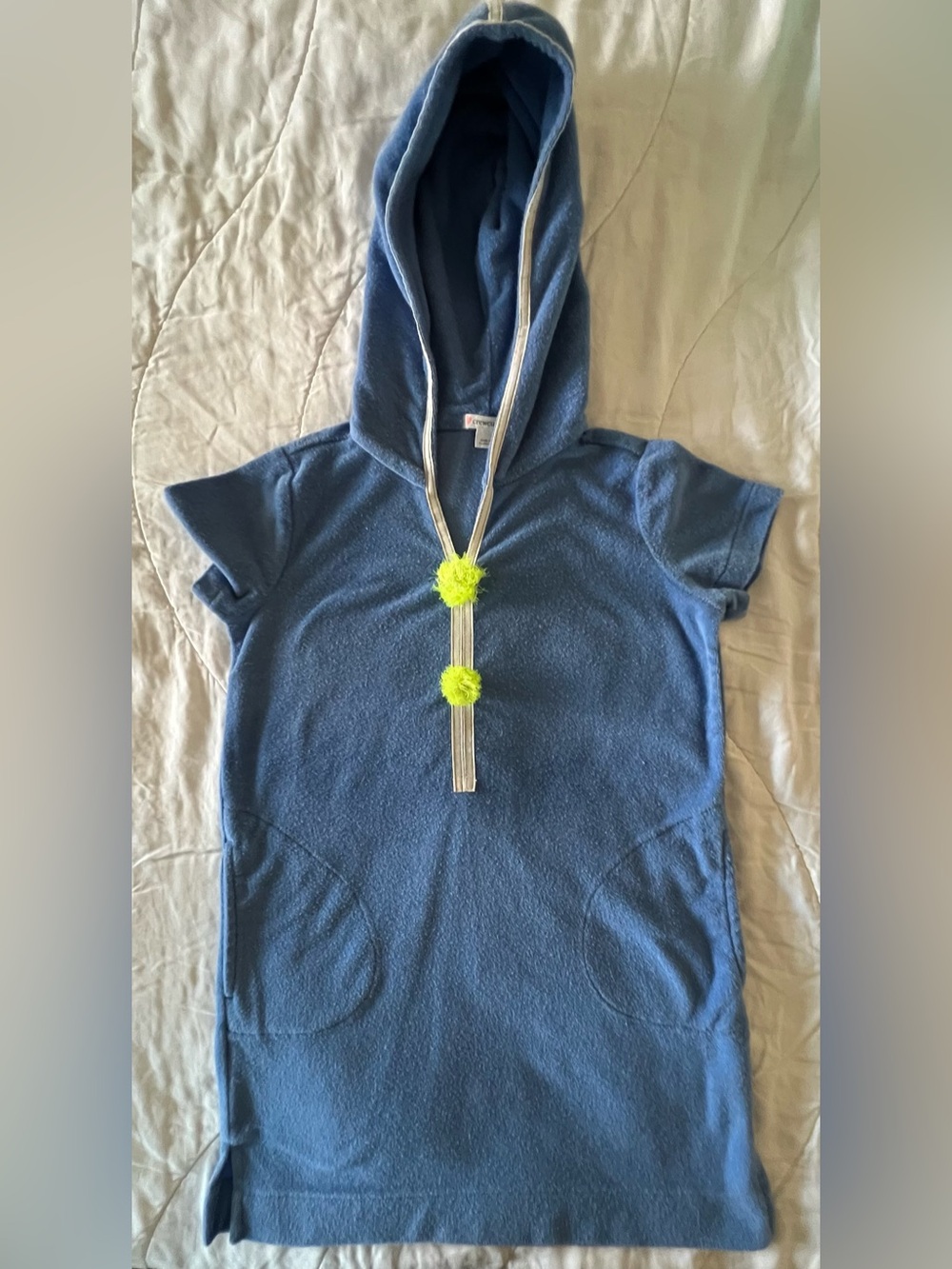 Crewcuts Blue Short-Sleeve Hooded Kids Swim Cover with Neon Pom Pulls